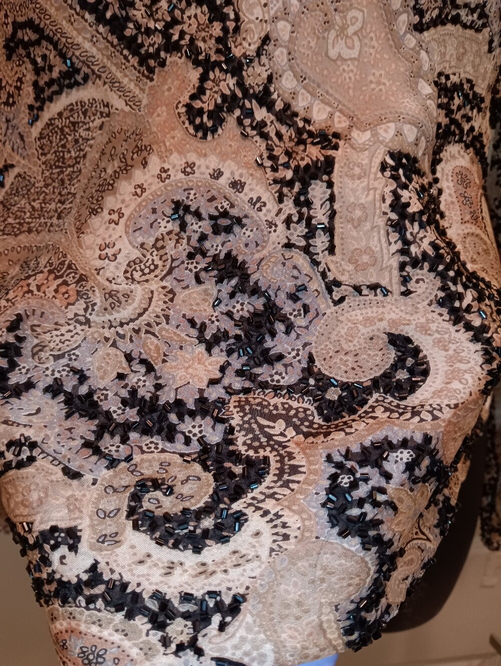 Carmen Marc Valvo Rose Gold and Black Paisley Cowl Neck Blouse - Picture 2 of 7